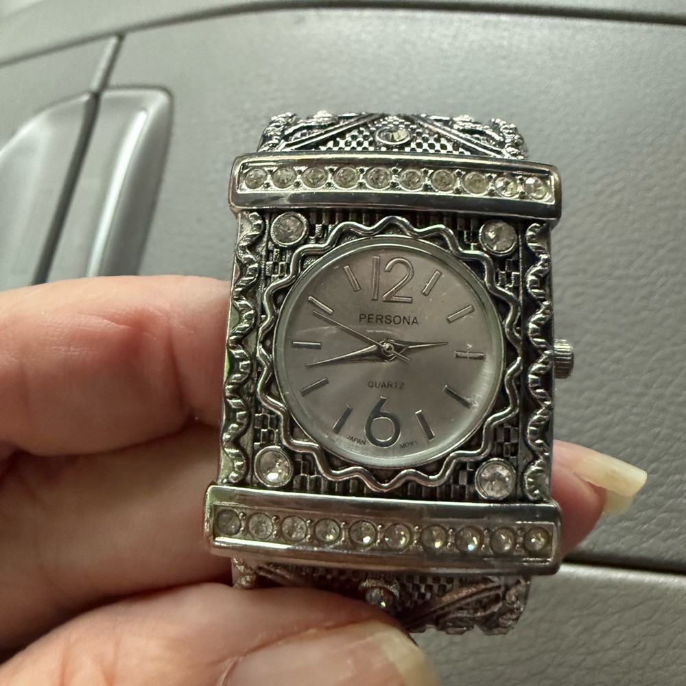 Persona Silver Watch with Crystal Details